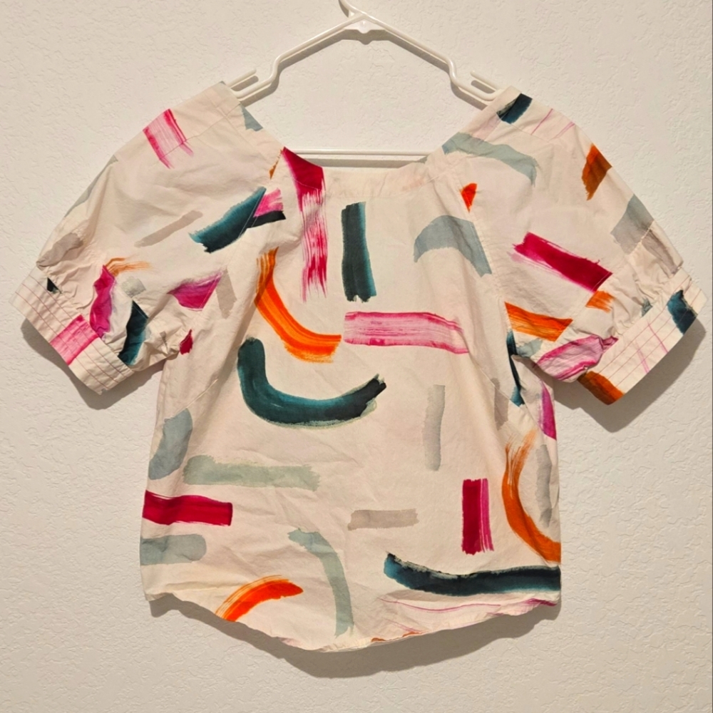 Aimee Clark Brushstroke Blouse Ivory Pink Poplin